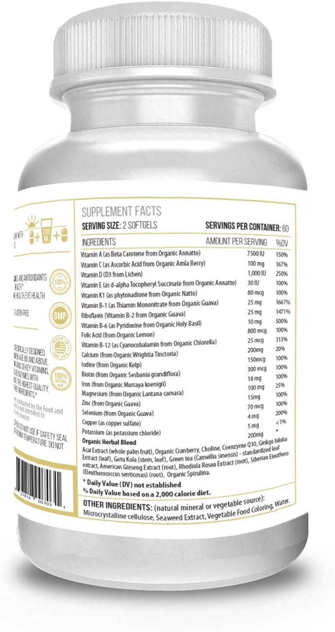 ACTIF Multivitamin for Women Age 60+ with 30 Organic Vitamins and Organic Herbs, Non-GMO, Made in USA, 2-Month Supply