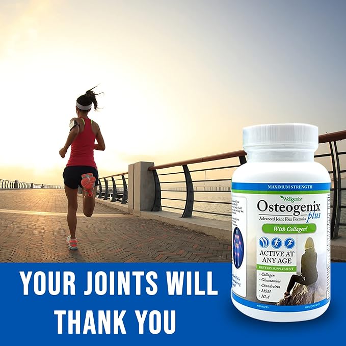 Wellgenix Osteogenix Advanced Joint Flex Formula (90 Ct) - Knee Supplement with Collagen II, Glucosamine, Chondroitin, MSM & HLA - Lubrication & Discomfort Support Tablets for Men & Women