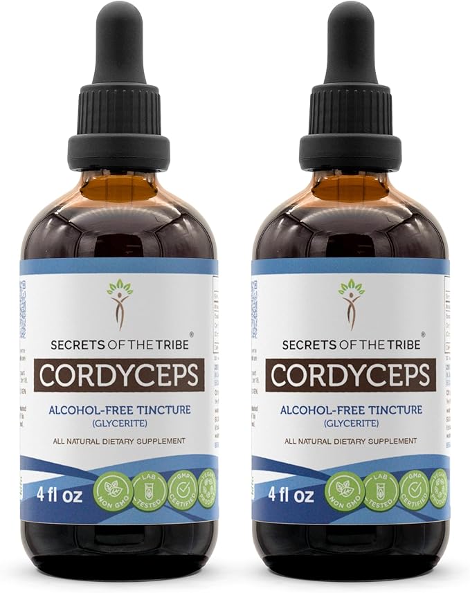 Secrets of the Tribe Cordyceps Tincture Alcohol-Free Extract, Cordyceps Cordyceps Sinensis Vitality and Stamina (2x4 FL OZ)