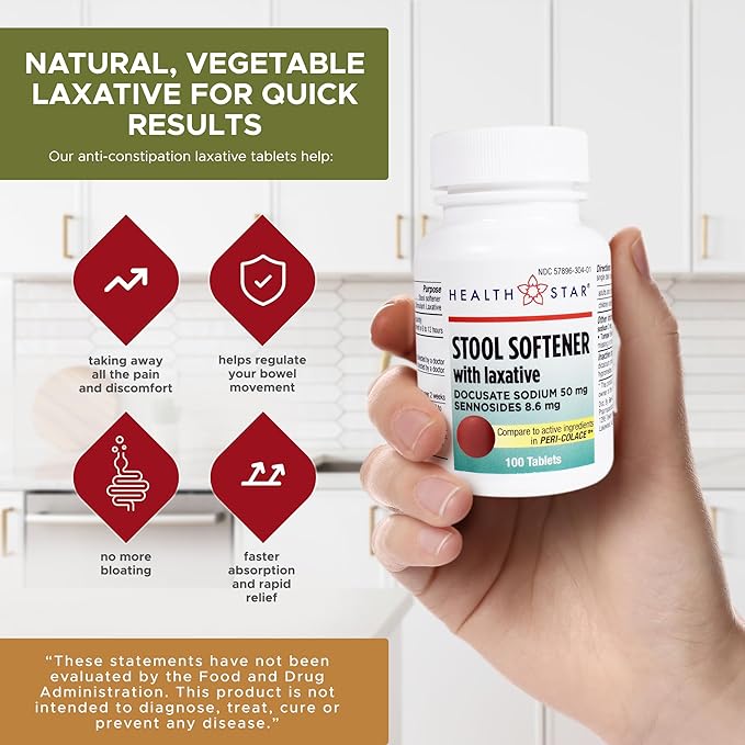 GeriCare Senna Plus Laxative & Stool Softener Tablets 50mg / 8.6mg Strength Natural Vegetable Stimulant Laxative | Gentle Constipation Relief | Docusate Sodium for Bowel Movement