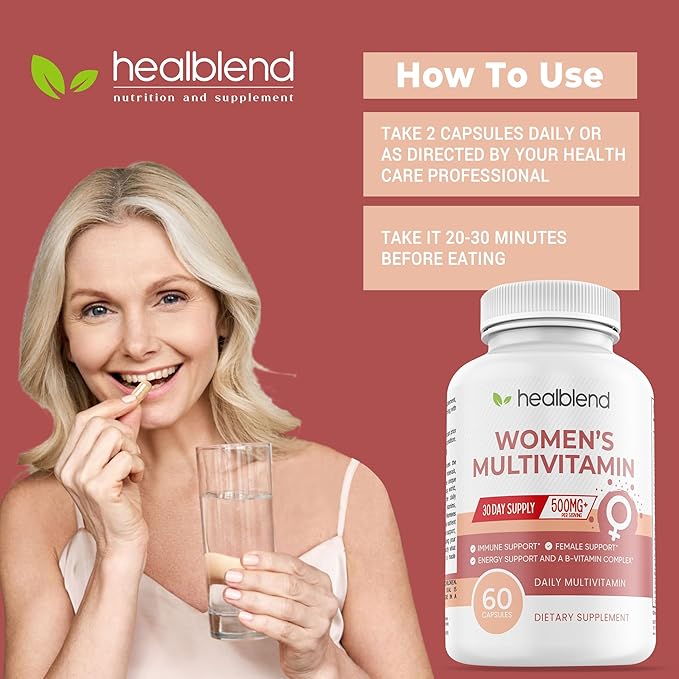 Women's Multivitamin with Biotin (Without Iron) - 20 Essential Vitamins and Minerals, Supports General Health, Energy & Immunity - 60 Capsules (2)