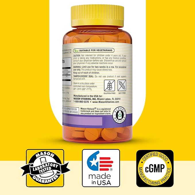 MASON NATURAL Healthy Kids Melatonin, for Children, Supports a Healthy Sleep, Fast Acting, Fruit Flavored, 60 Quick Dissolve Tablets