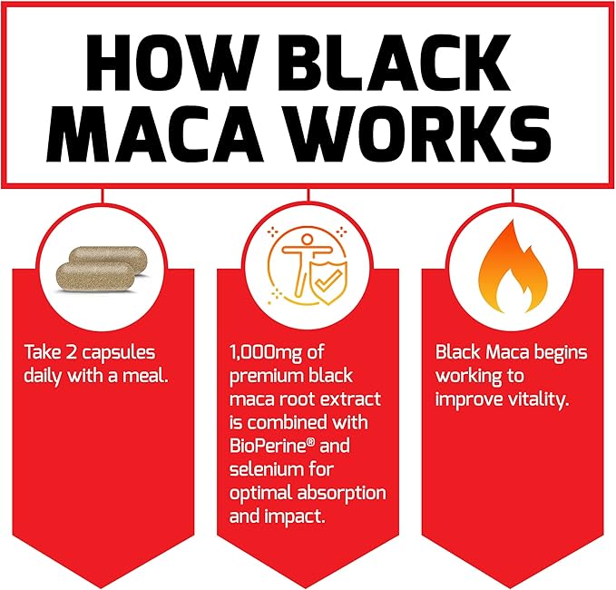 FORCE FACTOR Black Maca Root, 2-Pack, Vitality Supplement for Men with Superior Absorption and Power, Natural Maca Negra Extract, Fundamentals Series, 1000mg, 120 Capsules