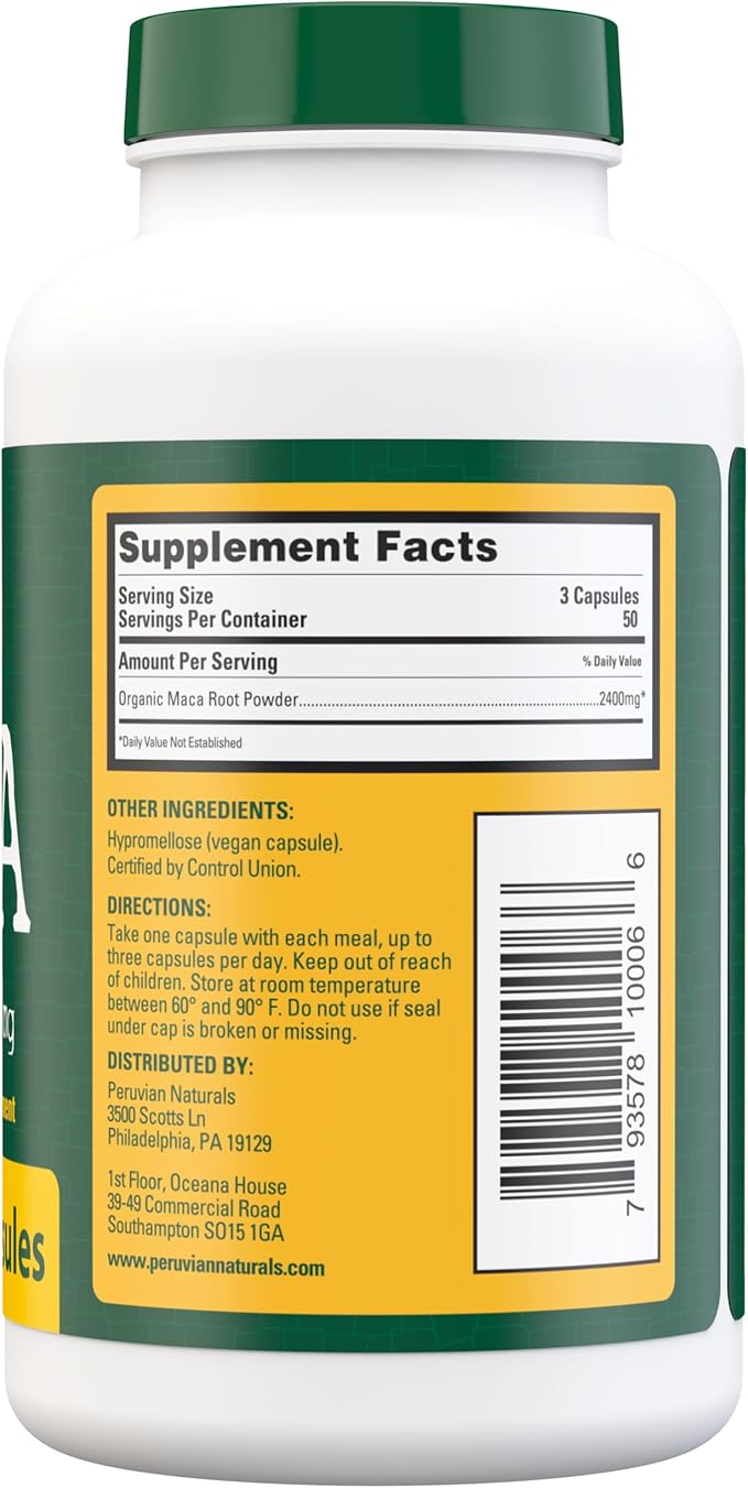 Organic Maca Root Capsules for Women & Men 2400mg per Serving - 150 Pills Black, Red, Yellow Maca Supplement - Gelatinized Macaroot, Non-GMO, Vegan by Peruvian Naturals