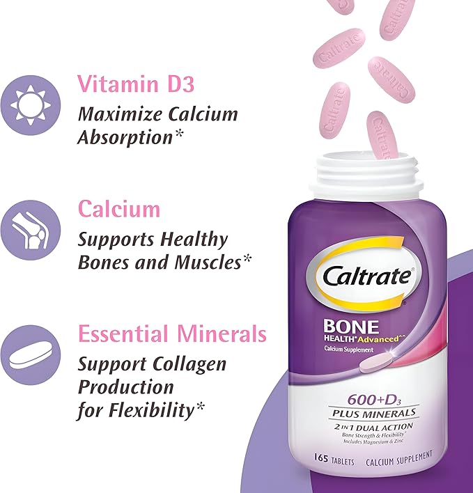 Caltrate 600+D3 Plus Minerals Calcium and Vitamin D Supplement Tablets, Bone Health and Mineral Supplement for Adults - 60 Count