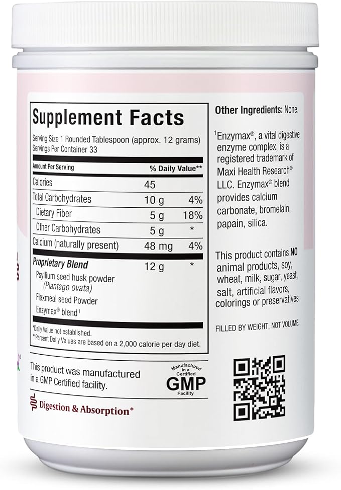 Maxi Health Fibermax Powder - Cleansing Formula - Laxative for Men and Women with Psyllium Husk - 14 Ounce Bottle - Kosher Daily Fiber Supplement