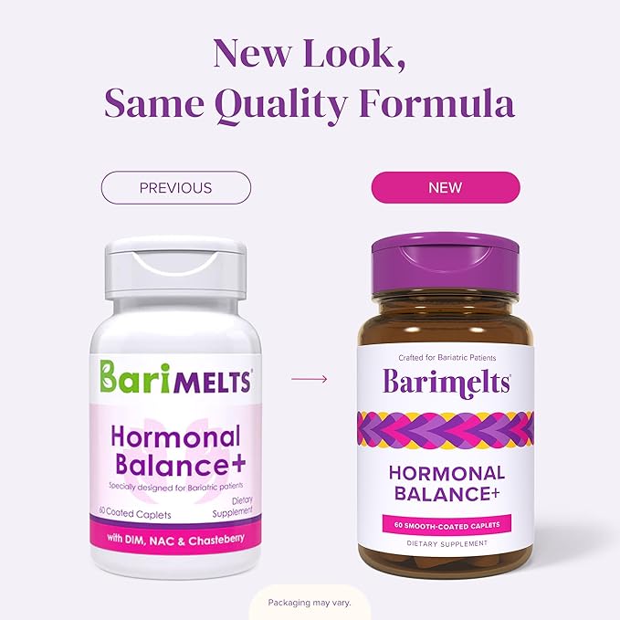 BariMelts Hormonal Balance+ for GLP-1 Users and Bariatric Patients - DIM, NAC & Chasteberry Supports Hormone Balance for Women - 60 Smooth-Coated Caplets (1-Month Supply)