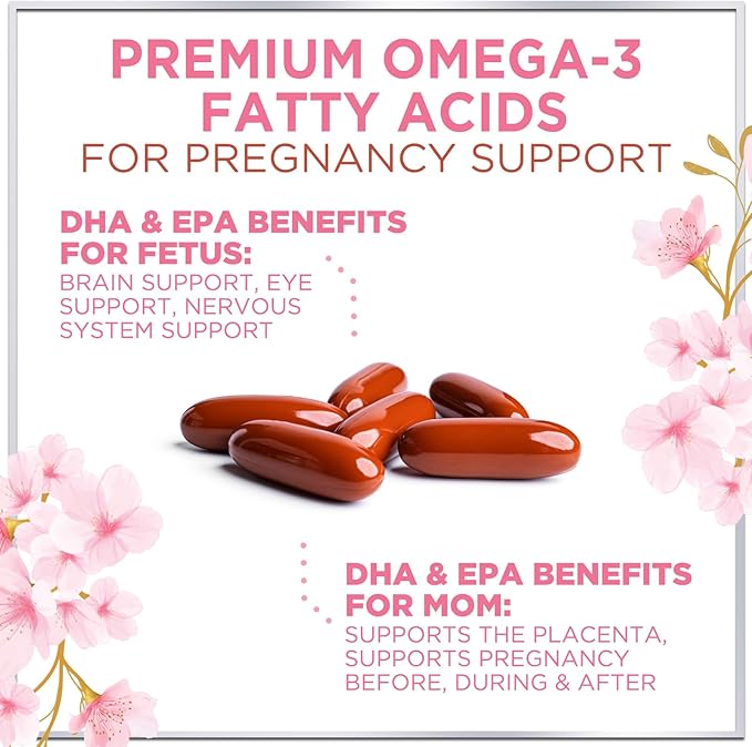 Women's Prenatal Multivitamin with Folic Acid + DHA, Essential Prenatal Vitamins with Folate, Omega 3, Vitamin D3, B6, B12 & Iron, Pregnancy Support Supplement for Mom and Baby - 60 Softgels