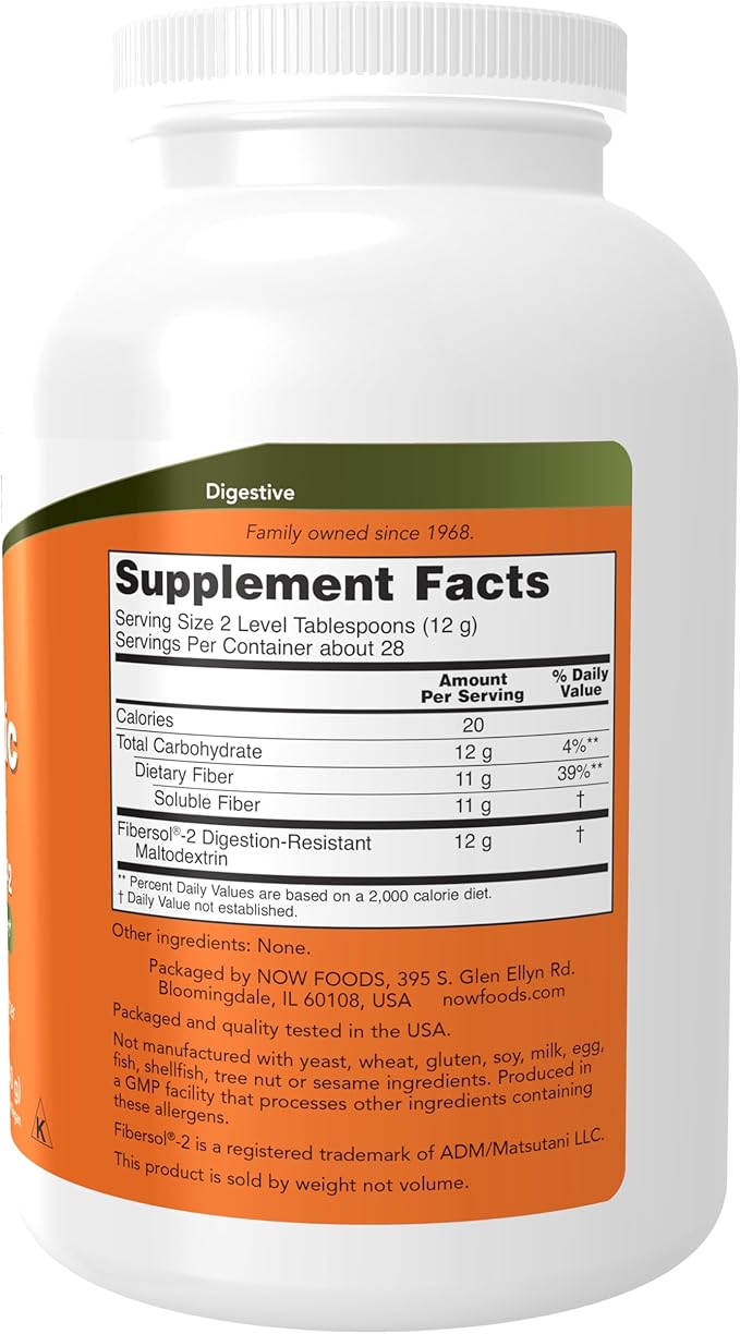 NOW Foods Supplements, Prebiotic Fiber with Fibersol-2, derived from Non-GMO corn, Powder, 12-Ounce