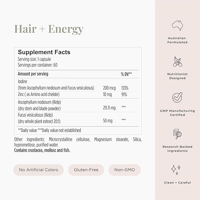 JSHealth Vitamins Hair + Energy Formula | Hair Vitamins for Women and Men with Iodine and Zinc | Supports Hair Strength, Energy Levels, and Healthy Hair Maintenance (60 Capsules Pack of 2)