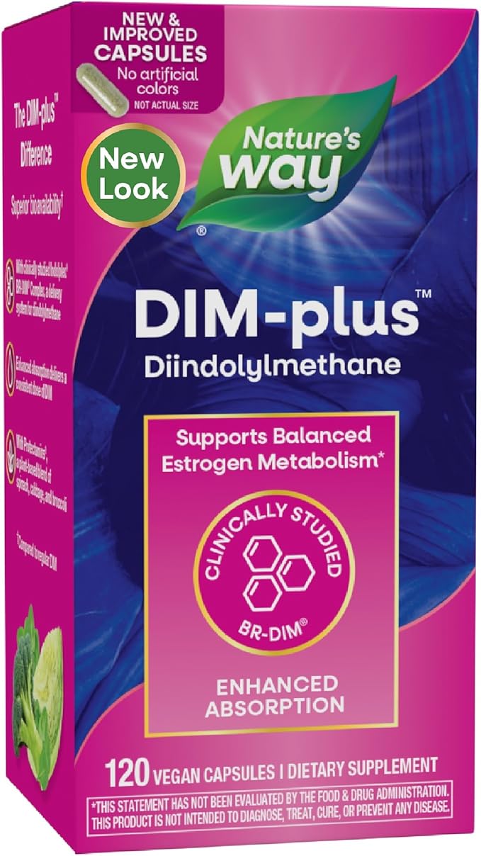 Nature's Way DIM-Plus, DIM Supplement, Supports Balanced Estrogen Metabolism*, Supports Estrogen Hormone Balance*, Diindolylmethane, 120 Vegan Capsules