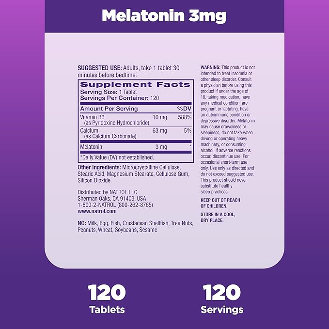 Natrol Melatonin 3 mg, Dietary Supplement for Restful Sleep, Sleep Supplements for Adults, 120 Melatonin Tablets, 120 Day Supply