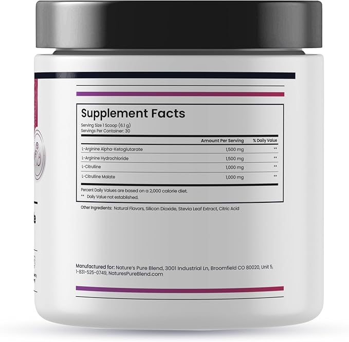 Nature's Pure Blend Liquid Nitric Oxide Supplements for Men – L-Arginine Powder – Nitric Oxide Booster & Circulation Supplement – Blood Flow Support, L Arginine and L Citrulline – 5000 MG