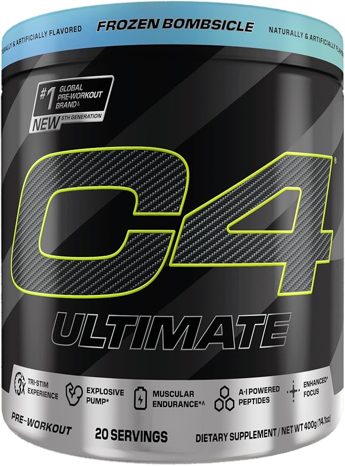 Cellucor C4 Ultimate Pre Workout Powder - Sugar Free Preworkout Energy Supplement for Men & Women - 300mg Caffeine + TeaCrine + Dynamine + Creatine - Frozen Bombsicle, 20 Servings