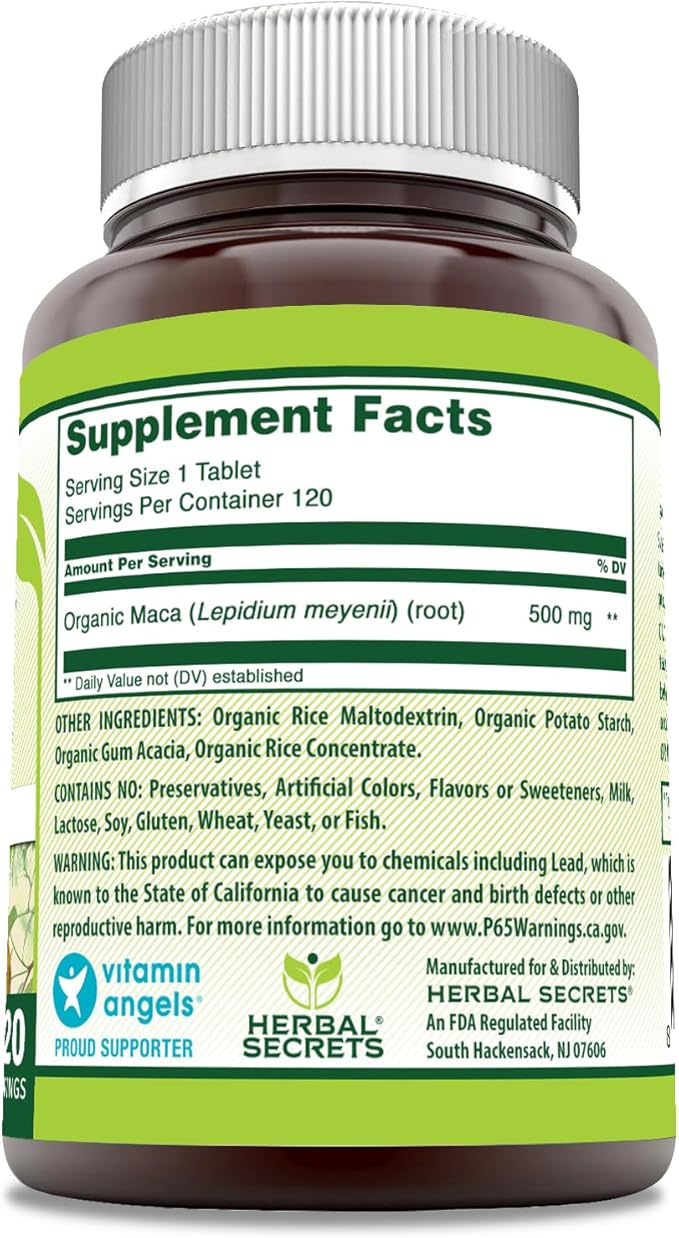 Herbal Secrets Maca Supplement | 500 Mg Per Serving | 120 Tablets | Non-GMO | Gluten Free | Made in USA