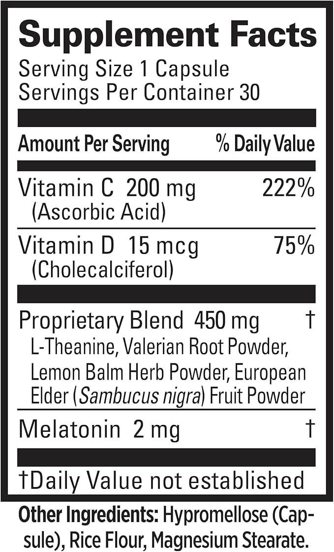 Quantum Health Sleep Immune Support Supplement Melatonin 2mg L Theanine & Valerian Root Plus Elderberry Vitamin C & D Immunity Boost - 30 Capsules