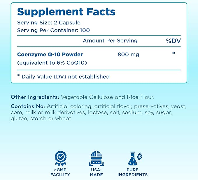 Extra Strength CoQ10 800mg - Quick Absorption Coenzyme Q10 800mg Potent Antioxidant for Heart Energy and Aging Support - High Stability CoQ10 Ubiquinone Caps - Made in a cGMP US Lab (200 Servings)
