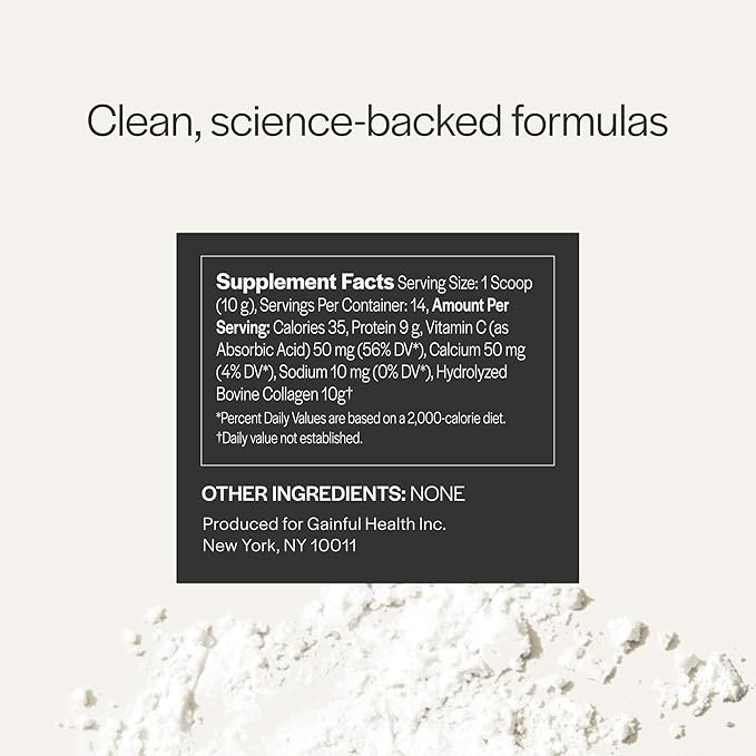 Gainful Performance Boost Collagen Peptides Powder with Vitamin C, Skin, Immune & Joint Support, Grass Fed Bovine Collagen, Unflavored, 14 Servings