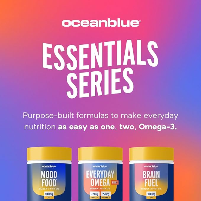 Oceanblue Essentials Brain Fuel – 60ct – Burpless Fish Oil – High Potency Omega 3 DHA Supplement for Brain and Eye Support –1000 mg – Tasty Orange Flavor – 1 Month Supply