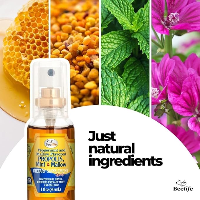 Beelife Propolis Throat Spray – Soothing Honey, Mint & Malva Propolis Spray - Natural Immune Support & Sore Throat Relief - Bee Propolis – Antioxidants, Flavonoids & Artepillin C, Gluten-Free - 3-Pack