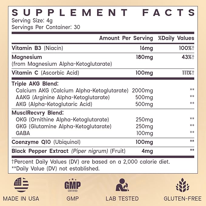 11-in-1 AKG Supplement – Calcium AKG, AAKG, OKG, GKG, CoQ10, Vitamin B3 - Supports Mitochondria, Cellular Energy, Longevity & Age Defense – High Absorption - 30 Servings