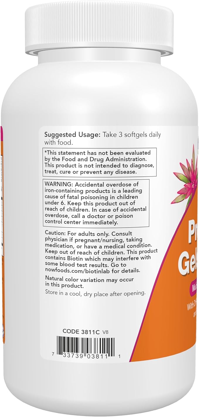 NOW Supplements, Prenatal Gels + DHA with 250 mg DHA per serving, plus Borage Oil (GLA), 180 Softgels