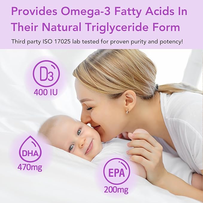 Premom Prenatal DHA Fish Oil: Triglyceride Omega 3 with 470mg DHA, 200mg EPA + 400 IU VIT D3 Supplement - Fertility Support for Women - Globally Sourced from Wild Caught Fish