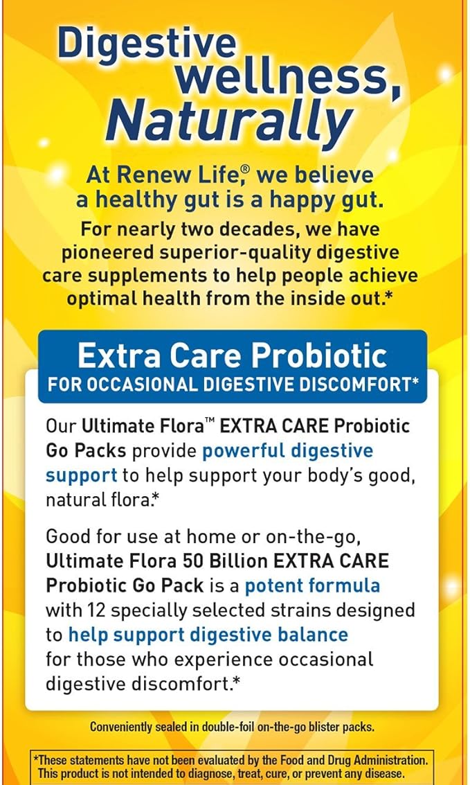 Renew Life Extra Care Ultimate Flora Probiotic 50 Billion Go Pack, 60 CT