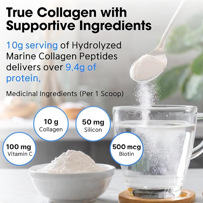 Hydrolyzed Marine Collagen Peptides Powder, Wild-Caught from Nova-Scotia, Supports Hair, Skin & Nails, Non-GMO, Free of Gluten, Soy & Dairy (303 g)