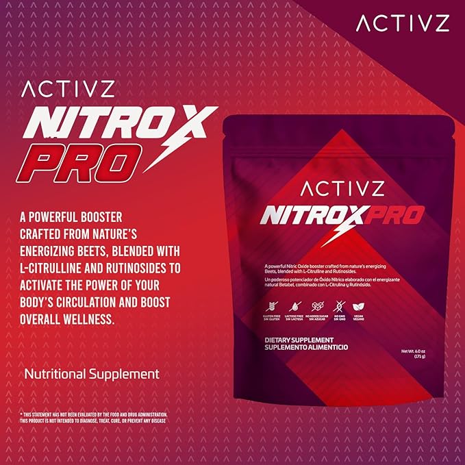 ACTIVZ NitroxPro™ Drink Powder - Beets, L-Citrulline, Rutinosides, CyLoc Dextrin & DexKey for Nitric Oxide, Cardiovascular Support, 6.0 oz (171g)