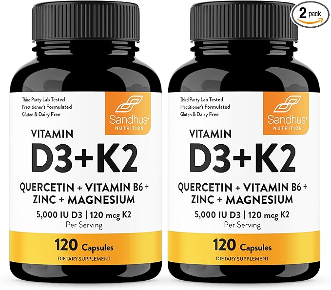 Sandhu's Vitamin D3 K2 Magnesium with Quercetin Capsules for Men & Women | Supports Immunity, Bone Health and Quality Sleep | 240 Count
