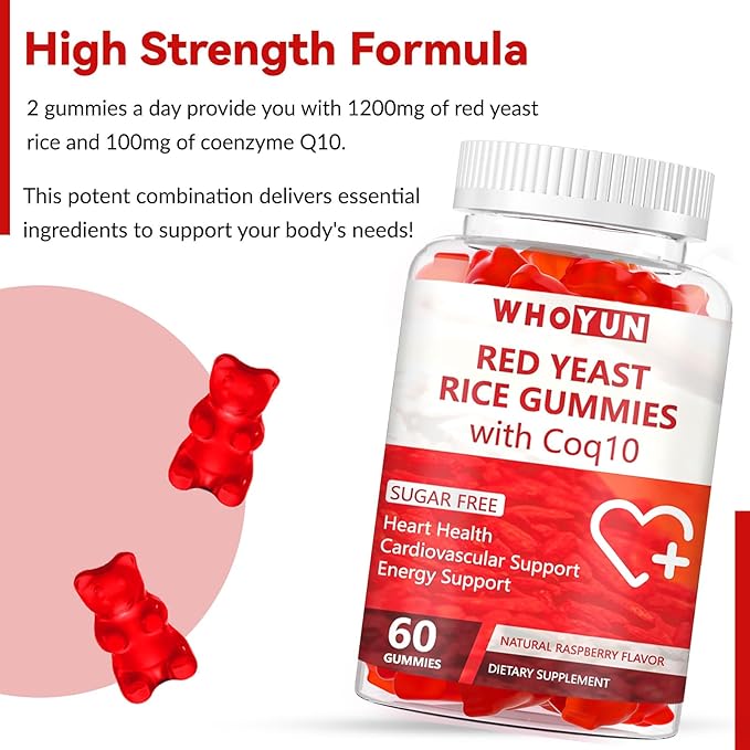 Red Yeast Rice with Coq10 Gummies Sugar Free, Red Yeast Rice Supplement