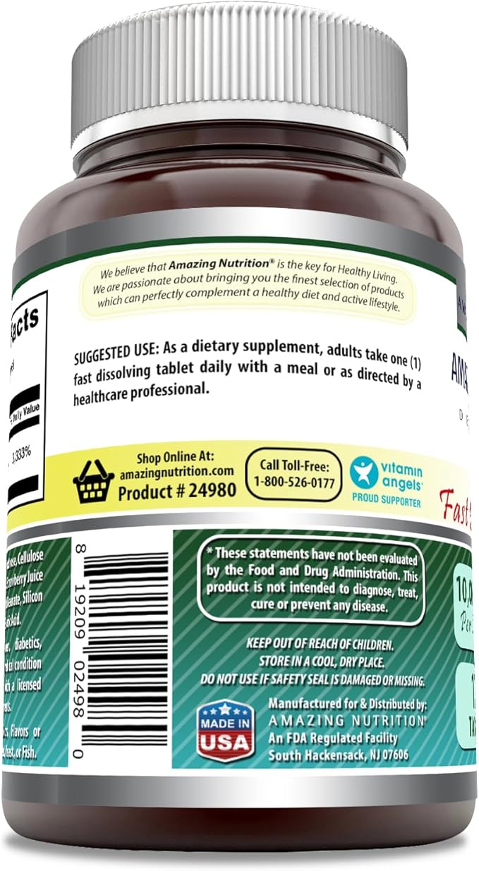 Amazing Formulas Biotin Fast Dissolve 10000 mcg Tablets Supplement | Strawberry Flavor | Vitamin B7 | Non-GMO | Gluten Free | Made in USA (120 Count)