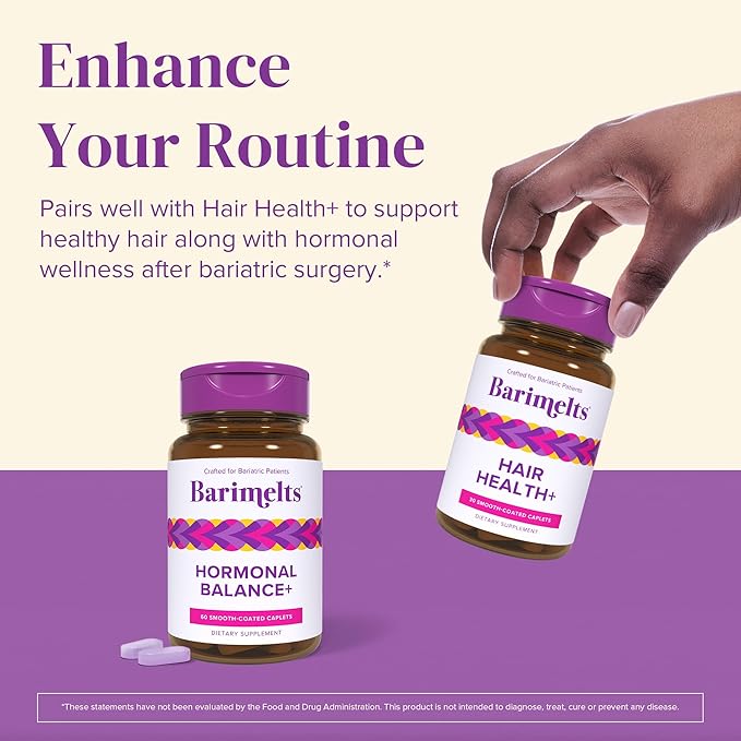 BariMelts Hormonal Balance+ for GLP-1 Users and Bariatric Patients - DIM, NAC & Chasteberry Supports Hormone Balance for Women - 60 Smooth-Coated Caplets (1-Month Supply)