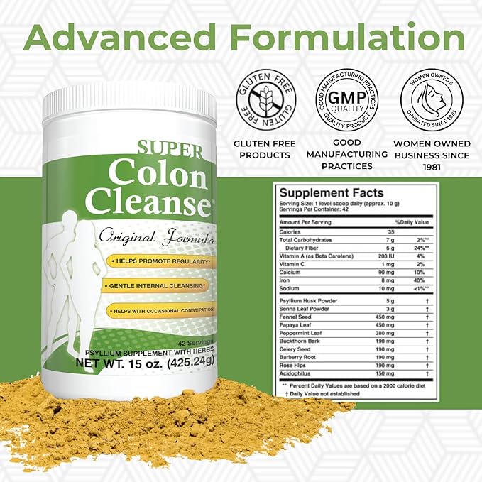 Health Plus Super Colon Cleanse Original Formula (1990-2025), 15 oz Powder, 42 Servings - Natural Detox, Digestive Support, Constipation Relief & Gentle Gut Cleanse