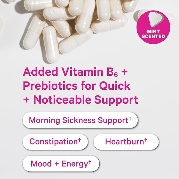 Pink Stork Prenatal Probiotics for Women - 50 Billion CFU, Vitamin B6, Prebiotics, Morning Sickness, Gut Microbiome, Pregnancy Probiotic, Immune Support, Pregnancy Must Haves - 30 Capsules
