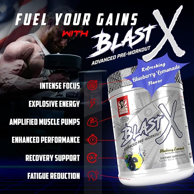 Blast X Advanced Pre Workout Powder, Intense Energy Booster Preworkout for Men & Women, Natural Caffeine + ZumXR®, Beta Alanine, Citrafuze™, L-Citrulline & Taurine for Strength, Focus & Endurance