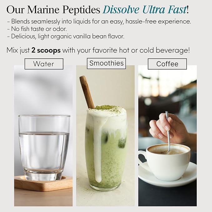 ENSANTE Premium Marine Collagen Peptides Powder Vanilla, Clinically Backed Type I II III IV Collagen, Wild Deep Sea Fish Collagen with Organic Camu Camu Vitamin C for Hair Skin Nail Joint, Lab Tested