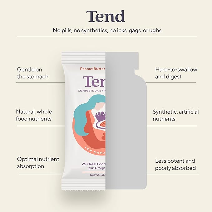 Daily Tend Best Prenatal Vitamin Bar, Made with Organic Ingredients for Pregnant & Postpartum Mothers, Includes DHA, Vitamin D, Folate, Sunflower Lecithin, Peanut Butter Chocolate Flavor (7 ct)