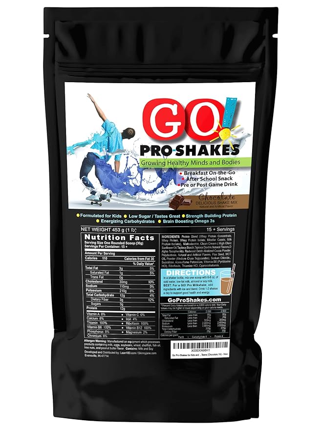 GO! Pro Shakes | Great Tasting Protein Powder Smoothie for Kids Teens | Growth Strength | Healthy Snack | Digestive Enzymes | No Added Sugar | Rich Delicious Taste | Nutrition Sports | Chocolate