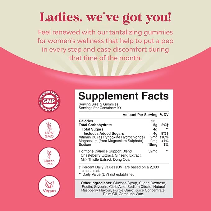 Hormone Balance for Women of All Ages - PMS Gummies and Cycle Support Supplements for Women with Vitamin B6 and Dong Quai Gummy Vitamin - Menopause Relief Mood Support Supplement PMS Support for Women