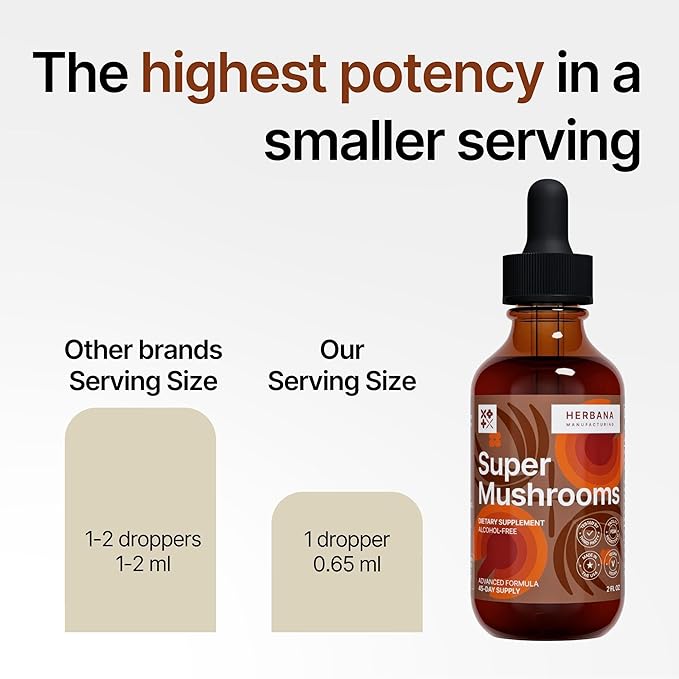 Super Mushrooms 8-in1 - 2 fl oz Liquid Extract - Brain Booster & Immune Support Drops - Reishi, Lion`s Mane, Cordyceps, Chaga, Mitake, Turkey Tails, Shiitake, Agaricus - High Potency - 45-Day Supply