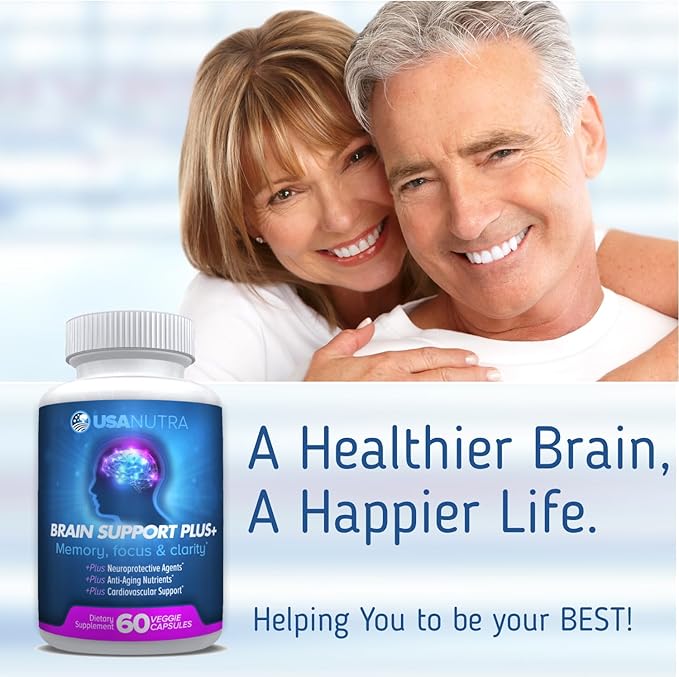 Brain Support Plus Brain Supplement for Memory and Focus, Nootropics for Concentration and Mental Clarity, Brain Vitamins B1, B6, B12, Phosphatidylserine, 1000mg, 60 Capsules, Made in The USA.