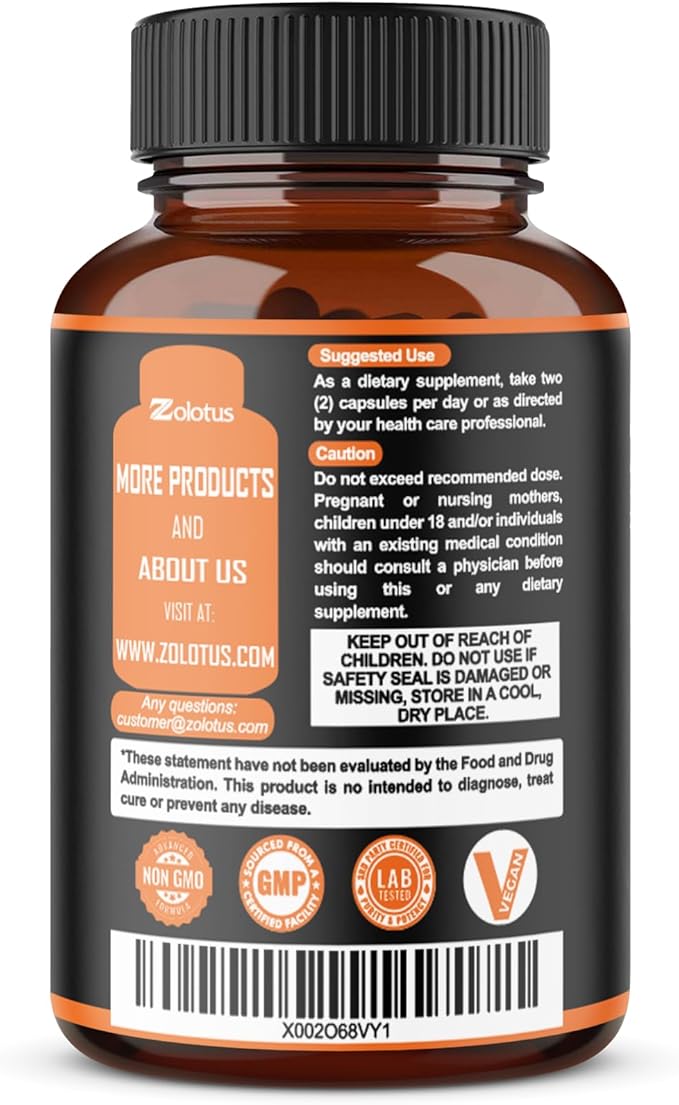 Zolotus Korean Red Panax Ginseng + Ginkgo Biloba, Ashwagandha, Beetroot, Green Tea - 120 Capsules for 2 Month Supply