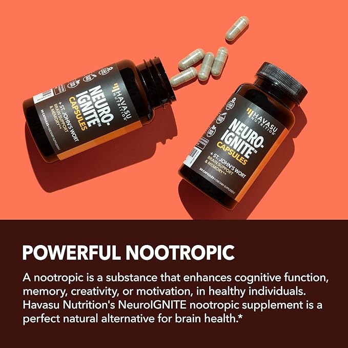NeuroIGNITE Brain Supplement for Cognition - 30 Count - Cognitive Support with St. John's Wort, Ginkgo Biloba, Bacopa, Phosphatidylserine and Nootropics - Non-GMO Capsules, 1-Month Supply