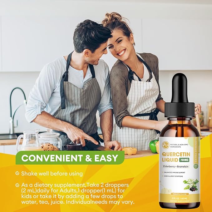 (2 Pack) Quercetin Liquid Drops - Quercetin Supplements 700mg - 4X Stronger Than Pills & Capsules - 5 in 1 Quercetin with Bromelain Elderberry Vitamin for Immunity Respiratory Wellness- 2 Fl Oz*2