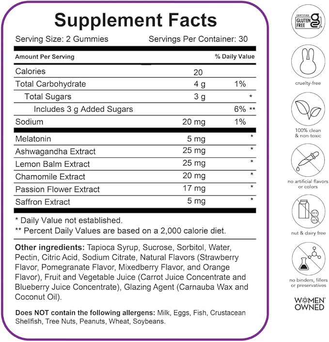 SLEEPtamin Melatonin Gummies 5mg | Infused with Chamomile & Ashwagandha for Relaxation | Promotes Restful Sleep, Balanced Mood, Stress Relief & Enhanced Relaxation | 60 Vegan Gummies