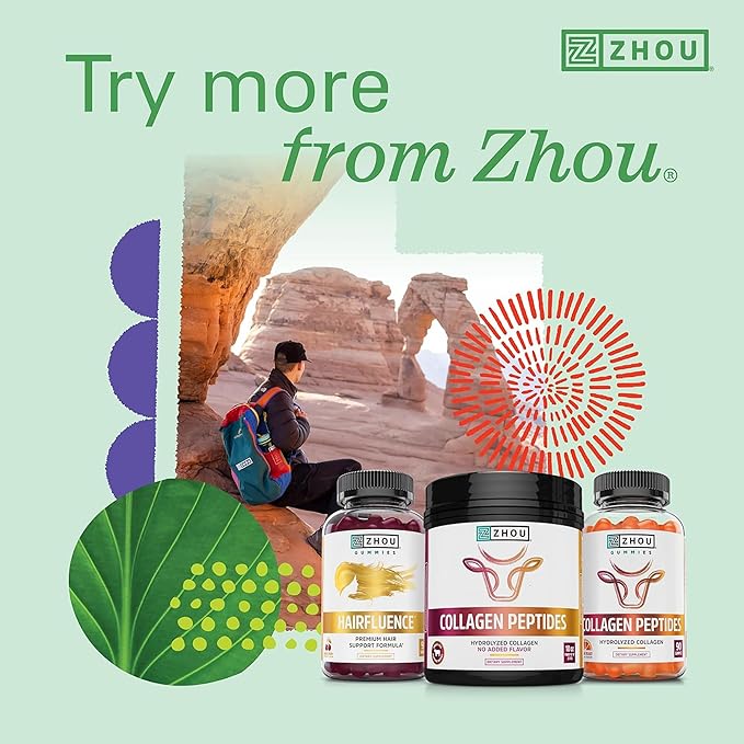 Zhou Hairfluence - Vegan Biotin Supplement for Hair Growth for Men & Women, Supports Stronger, Healthier Hair, Nails, & Glowing Skin with B Vitamin Complex -120 Veggie Capsules (Pack of 1)