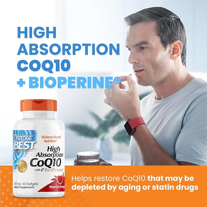 Doctor's Best High Absorption CoQ10 with BioPerine, Gluten Free Naturally Fermented, Heart Health & Energy Production, 100 mg, 60 SoFtgels