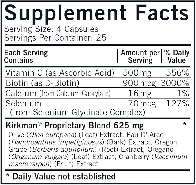 Kirkman Yeast-Aid Advanced Formula | 100 Vegetarian Capsules